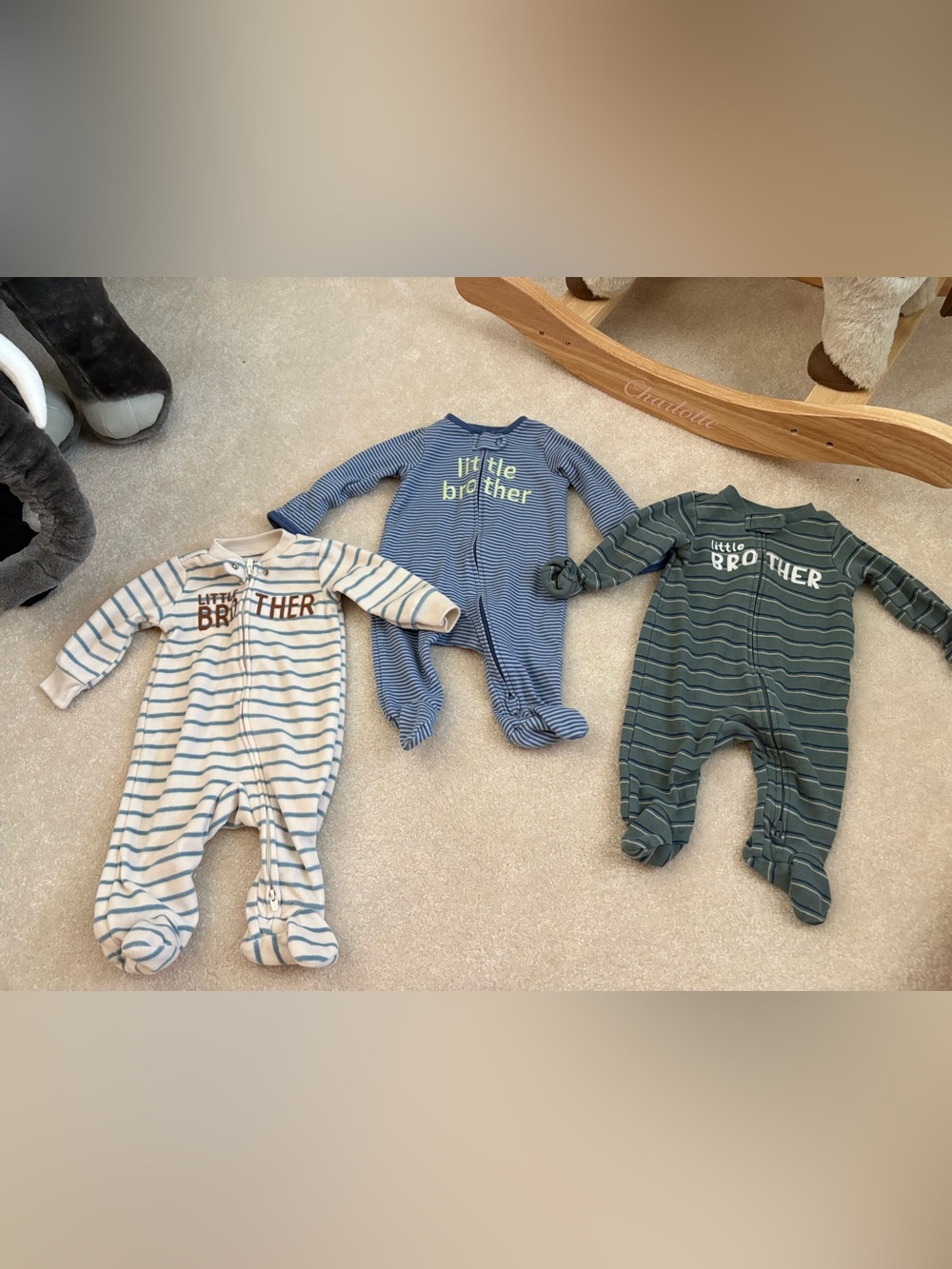 Carter's 'Little Brother' Footed Pajama Set in Blue, Navy & Green (set of 3)